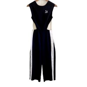 Puma Black & White Tie Back Cut Out Cropped Wide Leg Jumpsuit